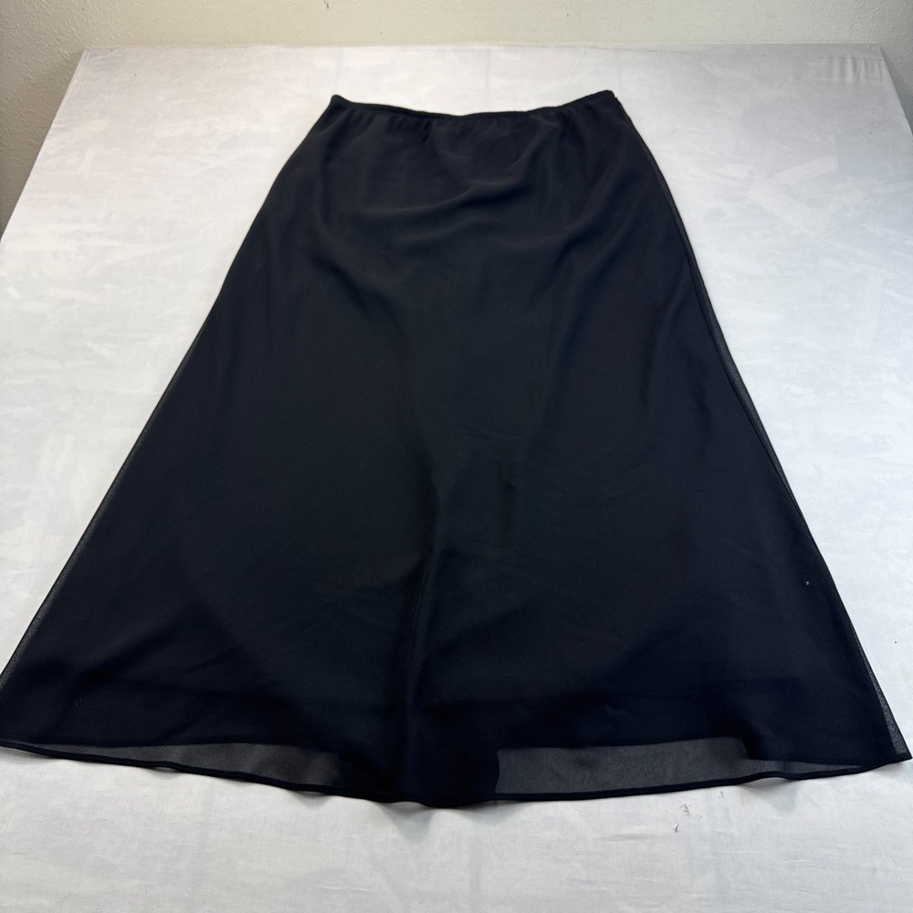 MSK Chiffon Midi Skirt Womens 16W Black Lined Lightweight Elastic Waist Pull On